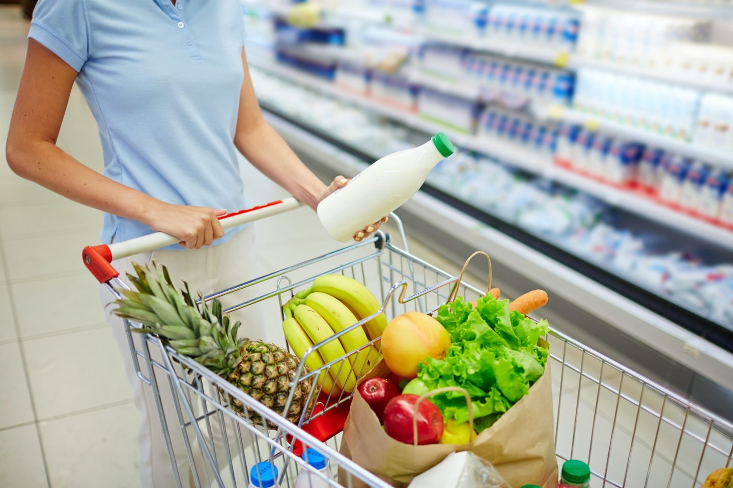 Buying food in supermarket